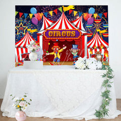 Lofaris Red Circus Clowns Animals Balloon Birthday Backdrop