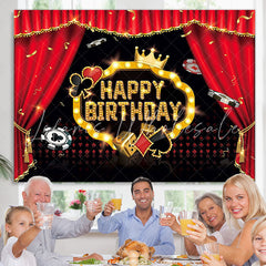 Lofaris Red Curtain Black Card Pattern Happy Birthday Backdrop