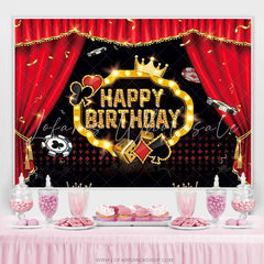 Lofaris Red Curtain Black Card Pattern Happy Birthday Backdrop