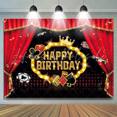 Lofaris Red Curtain Black Card Pattern Happy Birthday Backdrop