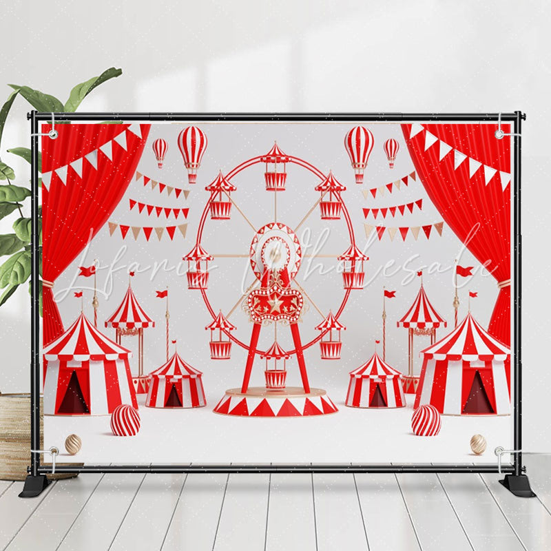 Lofaris Red Curtain Flags Ferris Wheel Birthday Backdrop