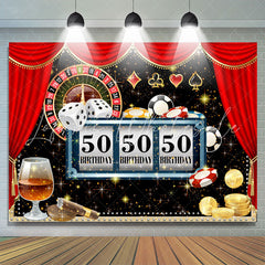 Lofaris Red Curtain Glitter Casino 50th Birthday Backdrop