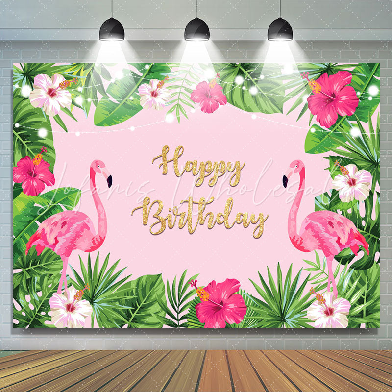 Lofaris Red Flamingos and Tropical Plants Birthday Backdrop