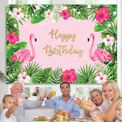 Lofaris Red Flamingos and Tropical Plants Birthday Backdrop