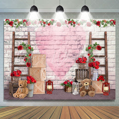 Lofaris Red Floral And Teddy Bear Brick Baby Shower Backdrop