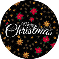 Lofaris Red Floral Gold Black Round Merry Chrismas Backdrop