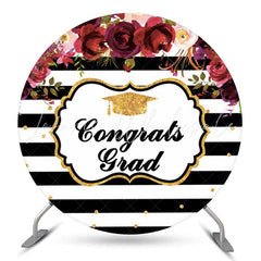 Lofaris Red Floral Stripe Graduation Party Circle Backdrop