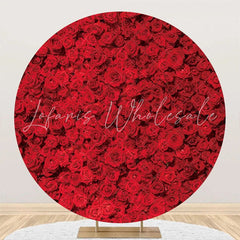 Lofaris Red Floral Wall Romantic Round Wedding Backdrop