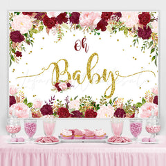 Lofaris Red Floral with Glitter Baby Shower Backdrop For Girl