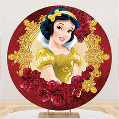 Lofaris Red Flower Gold Princess Round Happy Birthday Backdrop