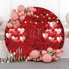 Lofaris Red Full Of Rose And Heart Balloons Circle Backdrop