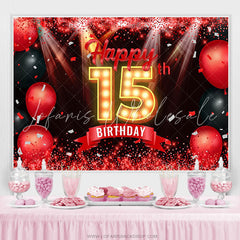 Lofaris Red Glitter Bokeh Balloons Black 15th Birthday Backdrop