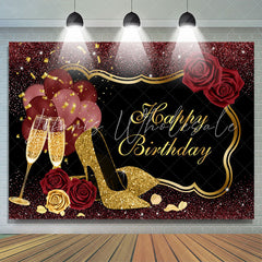 Lofaris Red Glitter Floral Balloon Happy Birthday Backdrop