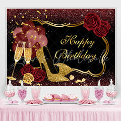 Lofaris Red Glitter Floral Balloon Happy Birthday Backdrop