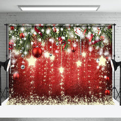 Lofaris Red Gold Stars Bells Leaves Merry Christmas Backdrop