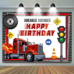 Lofaris Red Heavy Duty Truck Traffic Happy Birthday Backdrop