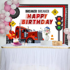 Lofaris Red Heavy Duty Truck Traffic Happy Birthday Backdrop