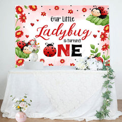 Lofaris Red Ladybird Floral Leaves 1st Birthday Backdrop