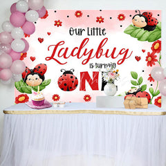 Lofaris Red Ladybird Floral Leaves 1st Birthday Backdrop