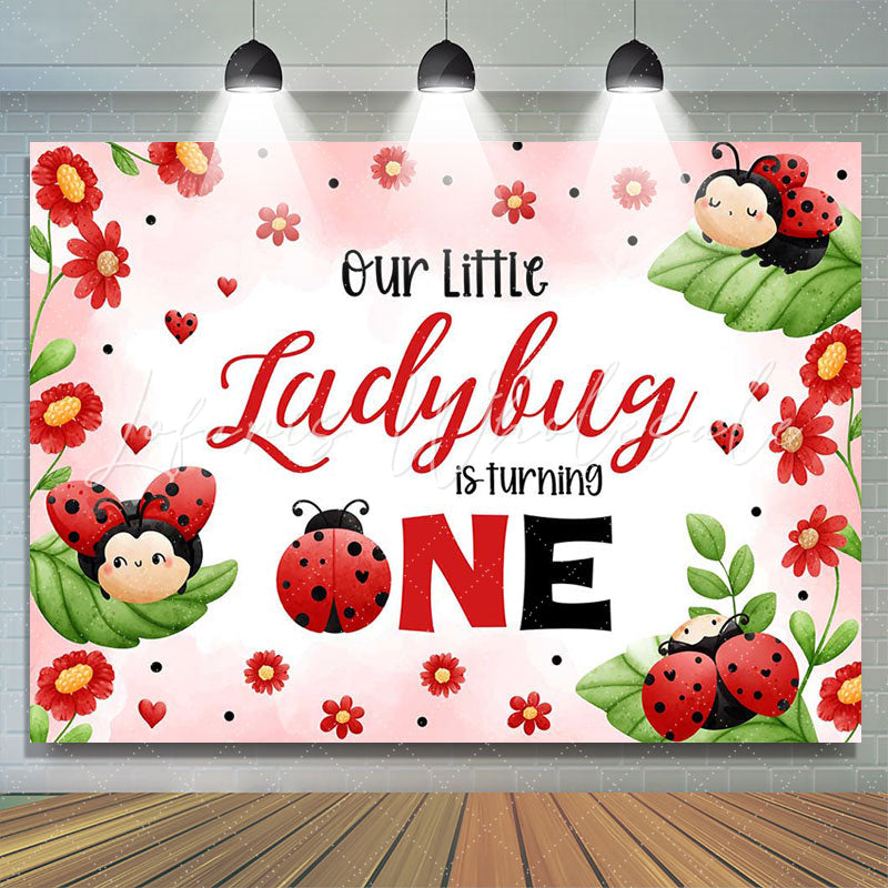 Lofaris Red Ladybird Floral Leaves 1st Birthday Backdrop