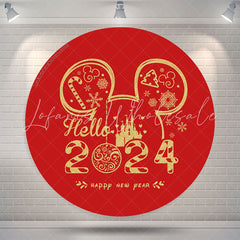 Lofaris Red Mouse Hello 2024 Round Happy New Year Backdrop