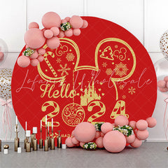 Lofaris Red Mouse Hello 2024 Round Happy New Year Backdrop