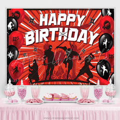 Lofaris Red Ninjas Theme Balloons Happy Birthday Backdrop