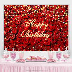 Lofaris Red Rose Flashing Light Happy Birthday Backdrop