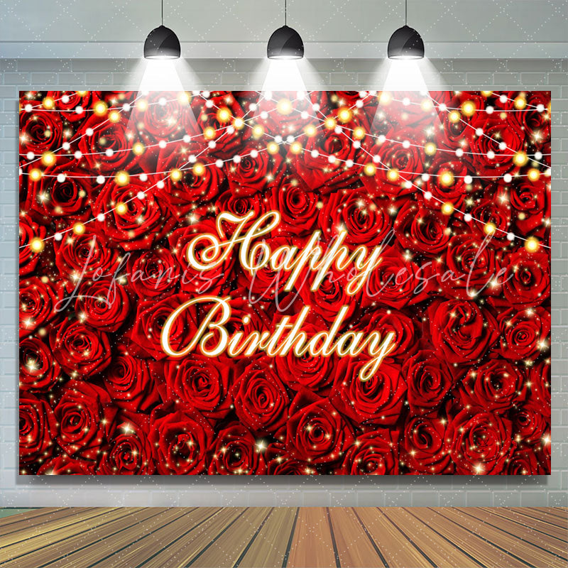 Lofaris Red Rose Flashing Light Happy Birthday Backdrop