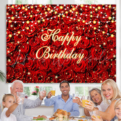 Lofaris Red Rose Flashing Light Happy Birthday Backdrop