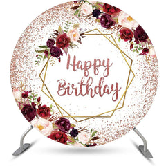 Lofaris Red Rose Gold Glitter Floral Round Birthday Backdrop