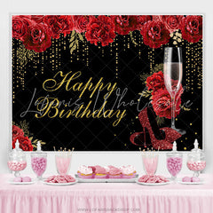 Lofaris Red Rose High Heel Glass Happy Birthday Backdrop