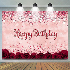 Lofaris Red Roses and Pink Glitter Lights Birthday Backdrop