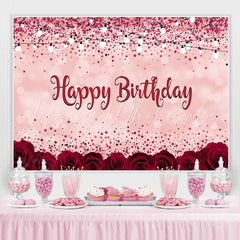 Lofaris Red Roses and Pink Glitter Lights Birthday Backdrop