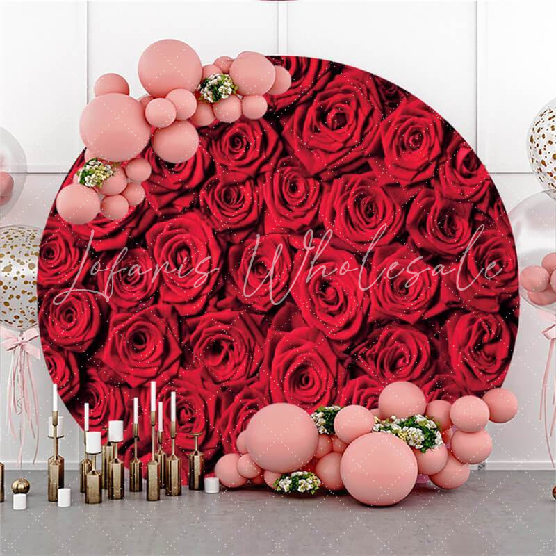 Lofaris Red Roses Theme Round Wedding Party Backdrop