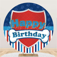 Lofaris Red Shield Round Blue Happy Birthday Backdrop For Boy