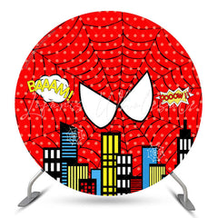 Lofaris Red Spiderweb Destroy Night City Round Birthday Backdrop