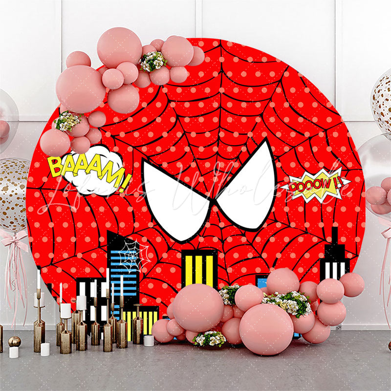 Lofaris Red Spiderweb Destroy Night City Round Birthday Backdrop