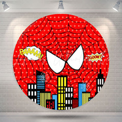 Lofaris Red Spiderweb Destroy Night City Round Birthday Backdrop