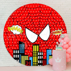 Lofaris Red Spiderweb Destroy Night City Round Birthday Backdrop