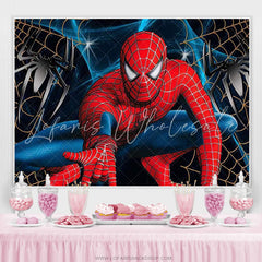 Lofaris Red Super Man City Spider Happy Kids Birthday Backdrop