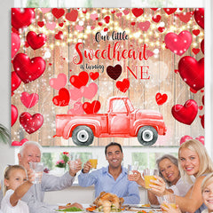 Lofaris Red Sweetheait And Car 1st Happy Birthday Backdrop