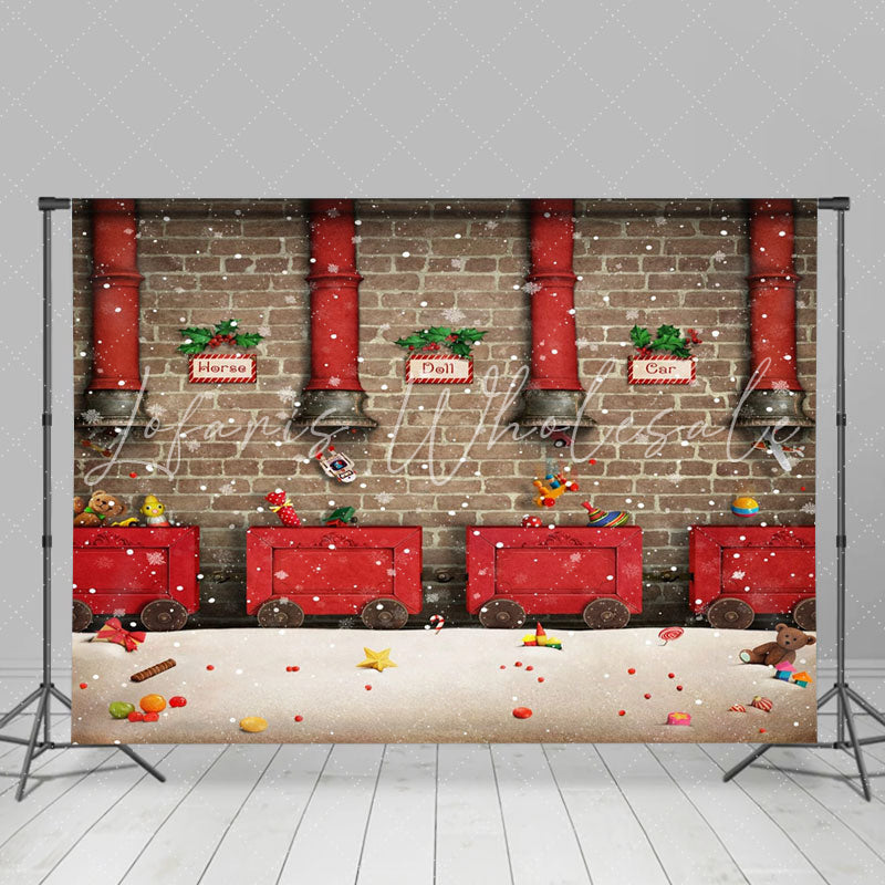 Lofaris Red Train Gifts Brick Wall Christmas Photo Backdrop