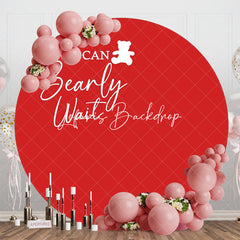 Lofaris Red We Can Bearly Wait Round Baby Shower Backdrop