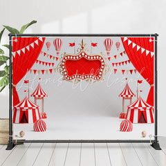 Lofaris Red White Circus Tent Flag Happy Birthday Backdrop