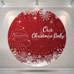 Lofaris Red White Glitter Christmas Circle Round Backdrop