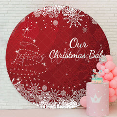 Lofaris Red White Glitter Christmas Circle Round Backdrop