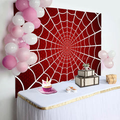 Lofaris Red White Spider Wab Halloween Birthday Backdrop