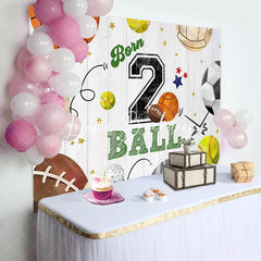 Lofaris Retro Balls Sports Wood Grain 2nd Birthday Backdrop