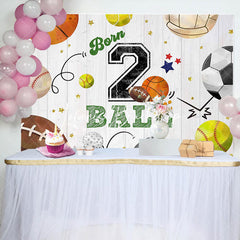 Lofaris Retro Balls Sports Wood Grain 2nd Birthday Backdrop